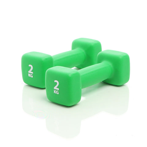 Neopren Short Dumbbell 2x 2kg Green Dumbbells w/Nonskid Handles