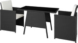 Folding Rattan Set for 2 People 2 Chairs and 1 Table with Glass Top