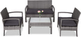 Polyrattan Lounge Set Safety Glass Top 7 Pieces 2 Armchairs 1 Garden Bench