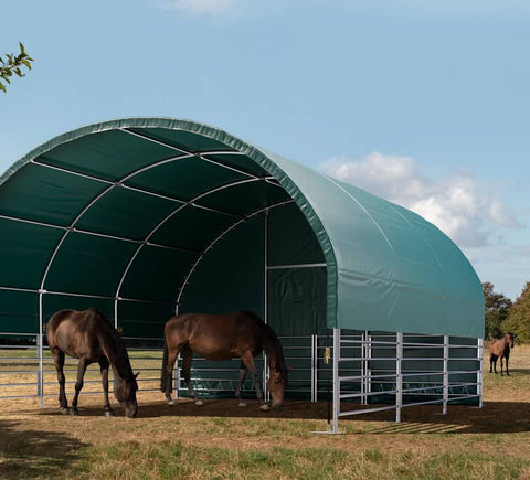 6x6m pasture tent, PVC tarpaulin, dark green, concrete or soil fixing