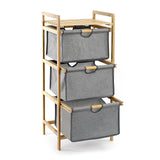 Bamboo Bathroom Shelf with 3 Drawers Laundry Hamper