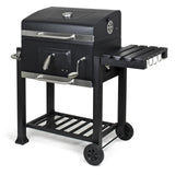 BBQ Charcoal Trolley, Side Shelf, Grill Thermometer, Height Adjustment