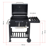BBQ Charcoal Trolley, Side Shelf, Grill Thermometer, Height Adjustment