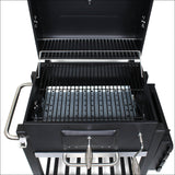 BBQ Charcoal Trolley, Side Shelf, Grill Thermometer, Height Adjustment