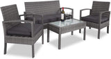 Polyrattan Lounge Set Safety Glass Top 7 Pieces 2 Armchairs 1 Garden Bench