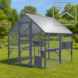 Outdoor Cat Enclosure 140 x 187 x 187 cm Wooden Cage, Water-Resistant Canopy for Protection