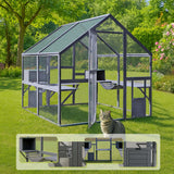 Outdoor Cat Enclosure 140 x 187 x 187 cm Wooden Cage, Water-Resistant Canopy for Protection