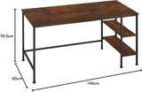 Desk with 2 Shelves, Computer Desk Made of Wood and Metal 140 x 60 x 76.5 cm