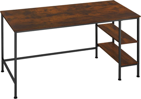 Desk with 2 Shelves, Computer Desk Made of Wood and Metal 140 x 60 x 76.5 cm