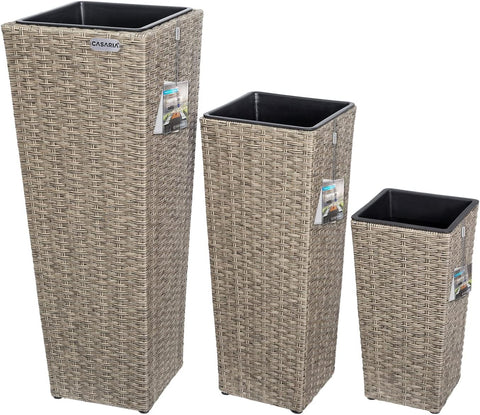 Flower Pot Set of 3 Planter Plant Pot Flower Pot Poly Rattan Look