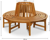 Garden Bench Weatherproof Eucalyptus  Diameter 190 cm Load Capacity 160 kg per Seat Pre-Oiled Garden Tree Bench Round Bench