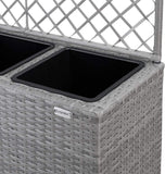 Poly Rattan Planter Trellis Flower Box -3 Inner Pots, Removable Flower Pot