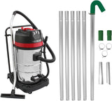 Gutter Cleaning Set, 80 L Wet/Dry Vacuum  & 7.2 m Gutter Suction Rod, 1.2 m - 7.2 m Range, 51 mm Rod Diameter 700 g/Bar, Aluminum Pipes, 3000 W, Triple Motor, 1.5 m Hose, 9 m Cable