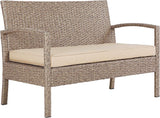 Polyrattan Lounge Set 5 cm Cushions 5 mm Safety Glass Top 7-Piece 2 Armchairs 1 Garden Bench
