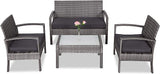 Polyrattan Lounge Set 5 cm Cushions 5 mm Safety Glass Top 7-Piece 2 Armchairs 1 Garden Bench