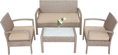 Polyrattan Lounge Set 5 cm Cushions 5 mm Safety Glass Top 7-Piece 2 Armchairs 1 Garden Bench