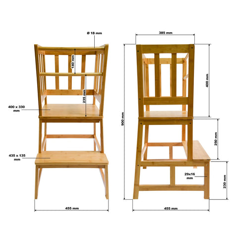 Toboli Bamboo Learning Tower for Children with Lattices 46x46x90cm