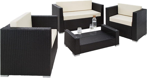 Rattan aluminium garden furniture sofa set with glass table