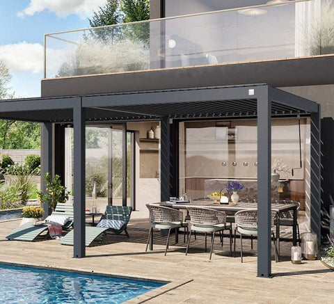 6m x 3m pergola with slatted roof in anthracite
