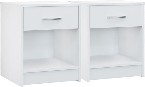 Bedside Table White Set of 2 Drawer 50 cm Box