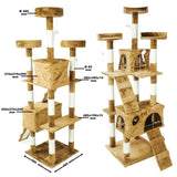 Scratching post in beige 170cm with cat houses, ladders & platforms