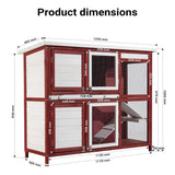 Rabbit Barn with Two Levels & Stairs, Removable Floor, Red-white