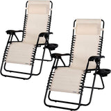 2 x Adjustable Deck Chairs with Pillow Shelf 120 kg Load Capacity