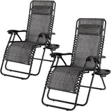 2 x Adjustable Deck Chairs with Pillow Shelf 120 kg Load Capacity