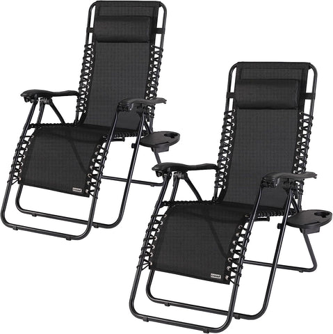2 x Adjustable Deck Chairs with Pillow Shelf 120 kg Load Capacity