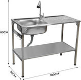 Foldable Stainless Steel Camping Sink with Flexible Tap Freestanding Sink for Outdoor Right Draining Board