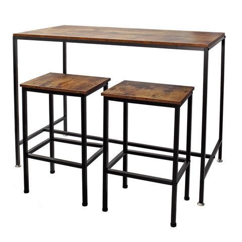 Vintage look bar table 120×60×90cm with 2 bar stools solid metal frame