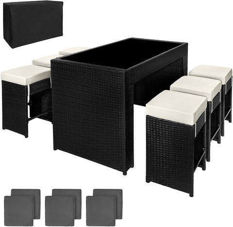 Rattan aluminum bar set with 6 bar stools + 2 cover sets + protective cover, stainless steel screws