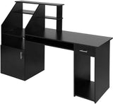 Computer Desk Workstation, PC Desktop Table, Keyboard Tray & Cupboard Drawers, MDF