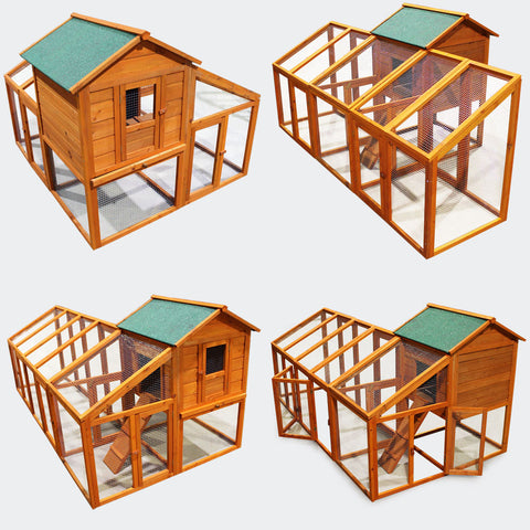 Chicken coop & run hen house flexible free run layout