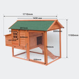 Chicken coop with run and raised hideout, fir wood, 1710x800x1100mm