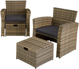 Brown Poly-rattan Garden / Balcony / Patio Set for 4 People with Stool, Storage Compartment Under Sofa Seat, Table with Shelf