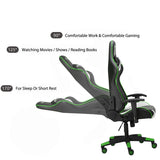 RECLINING SPORTS RACING GAMING CAR OFFICE DESK PC FAUX LEATHER CHAIR GREEN