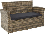 Brown Poly-rattan Garden / Balcony / Patio Set for 4 People with Stool, Storage Compartment Under Sofa Seat, Table with Shelf