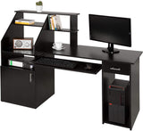 Computer Desk Workstation, PC Desktop Table, Keyboard Tray & Cupboard Drawers, MDF