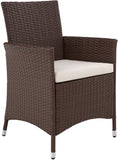 Poly rattan seating group, 6 chairs with seat cushions, 1 table with 2 glass plates