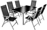 Aluminium Polyrattan 6+1 Set 6 Folding Chairs and 1 Table with Glass Tops