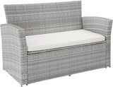 Lt Grey Poly-rattan Garden / Balcony / Patio Set for 4 People with Stool, Storage Compartment Under Sofa Seat, Table with Shelf