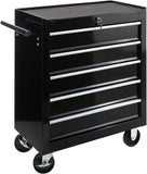 Workshop Trolley 5 Compartments Central Lockable Anti-Slip Coating Wheels with Parking Brake Solid Metal