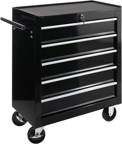 Workshop Trolley 5 Compartments Central Lockable Anti-Slip Coating Wheels with Parking Brake Solid Metal