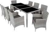 Rattan dining set, 8 chairs + 1 dining table with glass tops  LT GREY