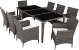 Rattan dining set, 8 chairs + 1 dining table with glass tops DK GREY