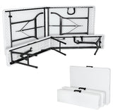 Set Foldable 2  Benches 1 Table Carry Handle Plastic White