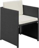 Black Polyrattan Aluminium Dining Set for up to 12 People Weather-Resistant 8 Chairs 4 Stools 1 Table with Glass Panels and Cube System Including 2 x Covers and Protective Cover