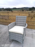 Lt Grey Rattan Seating Set, 6 Chairs with Seat Cushions, 1 Table with 2 Glass Tops, Including Protective Cover