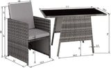 Folding Rattan Set for 2 People 2 Chairs and 1 Table with Glass Top
